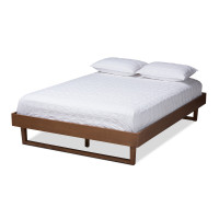 Baxton Studio MG97043-Ash Walnut-Bed Frame-Full Liliya Mid-Century Modern Walnut Brown Finished Wood Full Size Platform Bed Frame